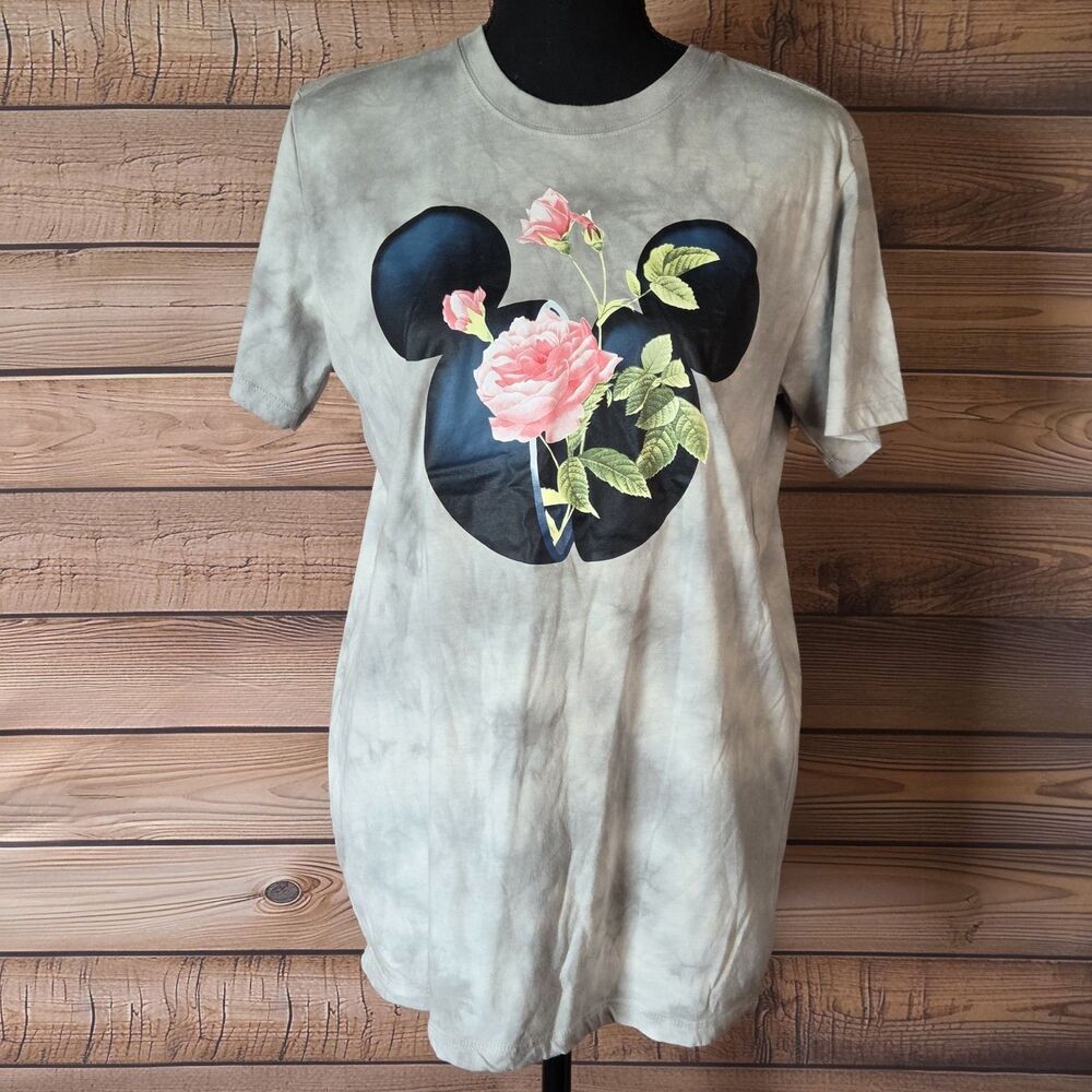 Disney Shirt Womens MediumMickey Mouse Ears Roses Tie Dye Grunge Fairy